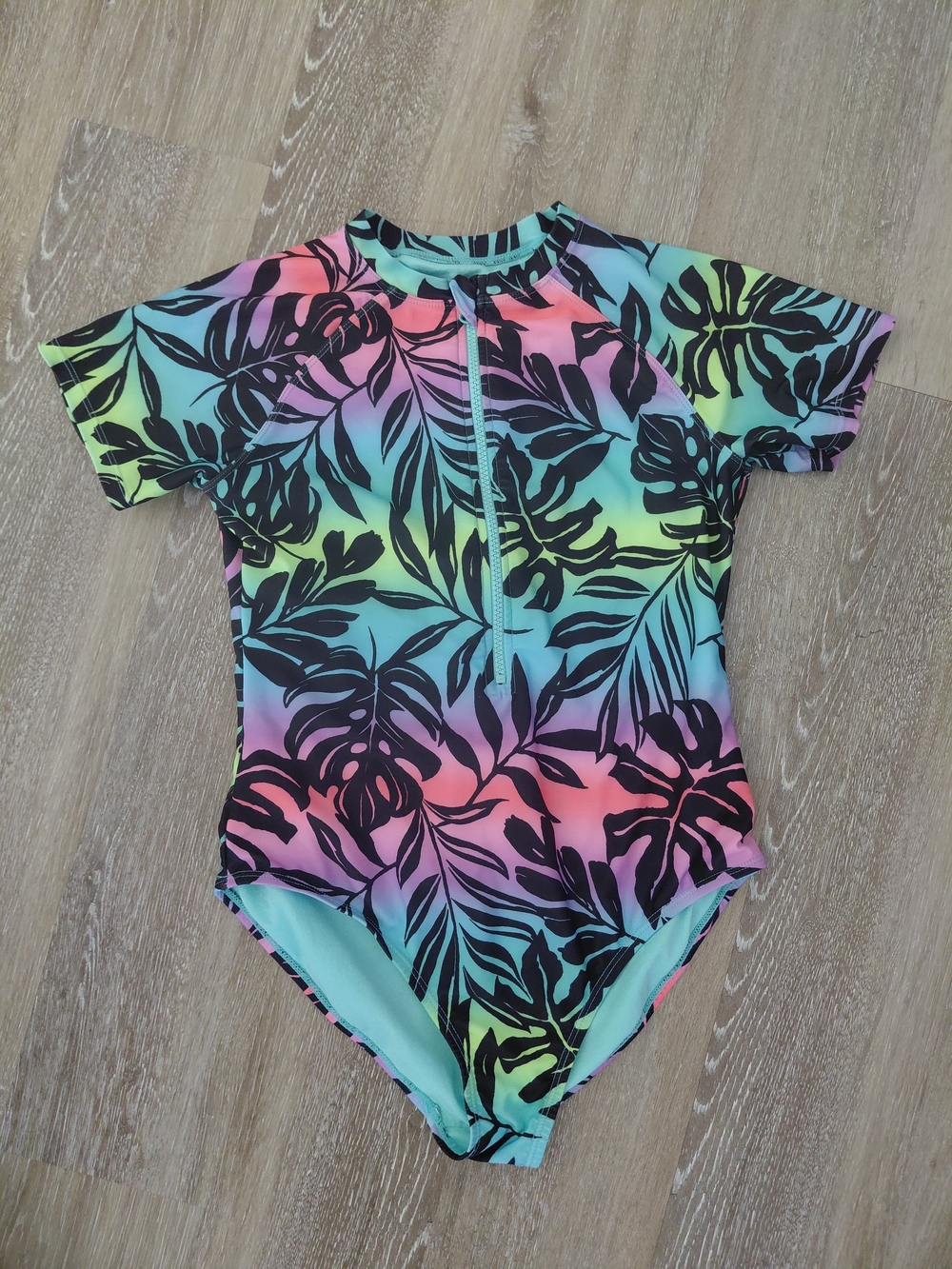 wonder nation Multicolor Tropical Zip One-Piece Swimsuit